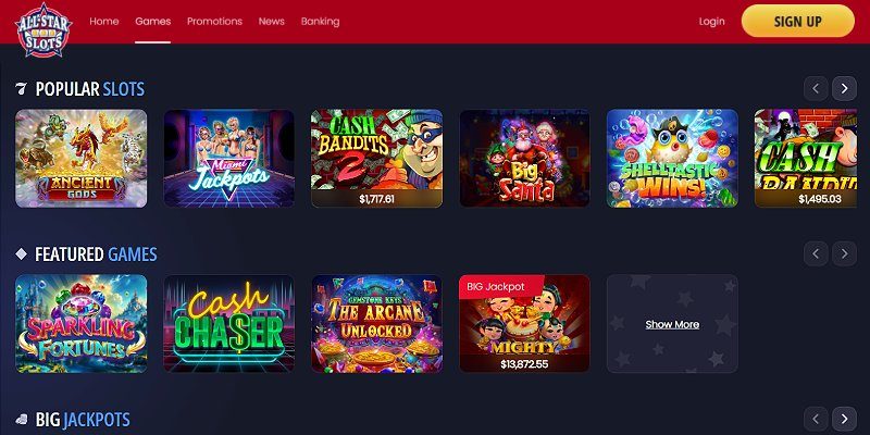 All Star Slots desktop casino lobby screenshot